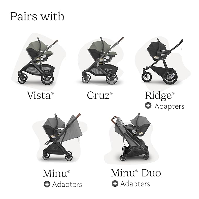 UPPAbaby Aria V2 Lightweight Infant Car Seat - Just Under 6 lbs - Base with Load Leg + Infant Insert + All-Weather FootCover Included - Direct Stroller Attachment - Evelyn (Green Meadow)