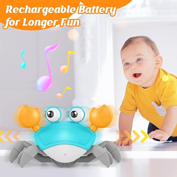 Crawling Crab Baby Toy, Upgraded Tummy Time Gifts for Newborn Babies 3-6 6-12 Month, Light-Up Walking Dancing Moving Crab with Music & Obstacle Avoidance, Rechargeable Sensory Development Toy (Green)