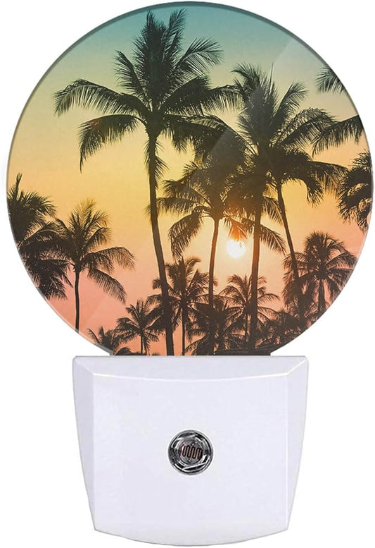 EKOBLA Palm Tree Night Lights Plug into Wall Beach Sunset Plug-in Nightlights Auto Sensor LED Lighting 0.5W Sleep Friendly for Bathroom Bedroom Stairway Hallway Kitchen