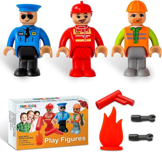 FUNERICA Toy Figures & Playsets - Firefighter, Police Officer, Construction Worker, with Parts - Play People Figures for Toddlers & Kids - Little People Toy Figurines
