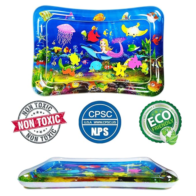 Water mat Infant Toys, Inflatable Tummy Premium Water mat Baby and Toddlers is The Perfect Fun time Play Activity Center Your Baby's Stimulation Growth （27.5x20 in).