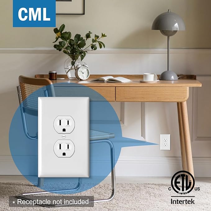 CML Oversized Duplex Outlet Covers, 6 Pack Jumbo Electrical Outlet Wall Plate, 1-Gang White Switch Plates, Dual Receptacle Faceplate, Over-Size 3.5” x 5.5”, Impact Resistant, ETL Listed