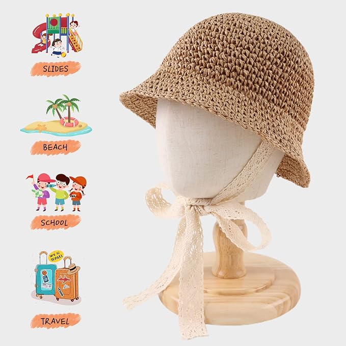 Baby Girl Straw Hat Outdoor Baby Sun Protection Hats Summer Bowknot Beach Cap for Infant Toddler Girls