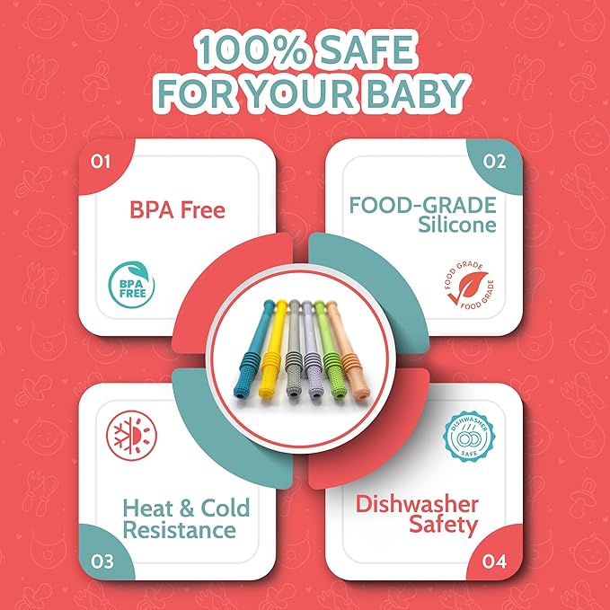 Teething Sticks for Babies 0-36 Months - Super Soft Silicone Teethers in 6 Vibrant Colors, Infant Teething Relief, Multicolored Teething Toys