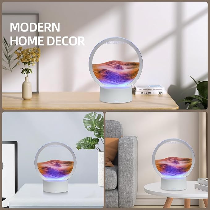 Moving Sand Art Liquid Motion, 3D Deep Sea Sandscape Color Quicksand Decor, Round Glass Moving Sand Art Picture Relaxing Desktop Home Office Work Decor (Orange, 6 inch)