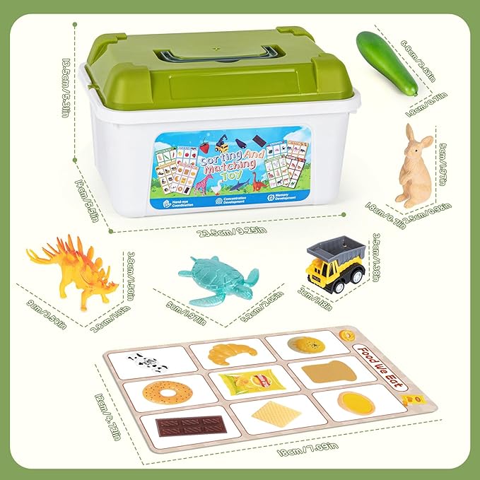 Sorting Toy for Toddlers, Preschool Learning Activities, Animals Dinosaurs Fishes Farm Vehicles Fruits Vegetables Foods Playset, Fine Motor Montessori Games Gifts for Kids 3+
