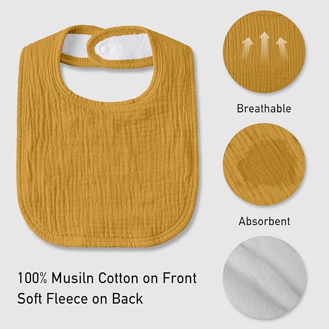 Muslin Baby Drool Bibs for Unisex Boys Girls, 6 Pack Soft Cotton Baby Bib for Teething Drooling, Essentials Shower Gift (6, Yellow)