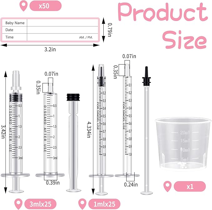 Trelaco Colostrum Collector Kit Include Sterile Sealed Breast Milk Syringes with Caps No Needle Colostrum Syringes Stickers 1 Measuring Cup Harvesting Collection for Breastmilk(50 Sets,3 Ml,1 ml)