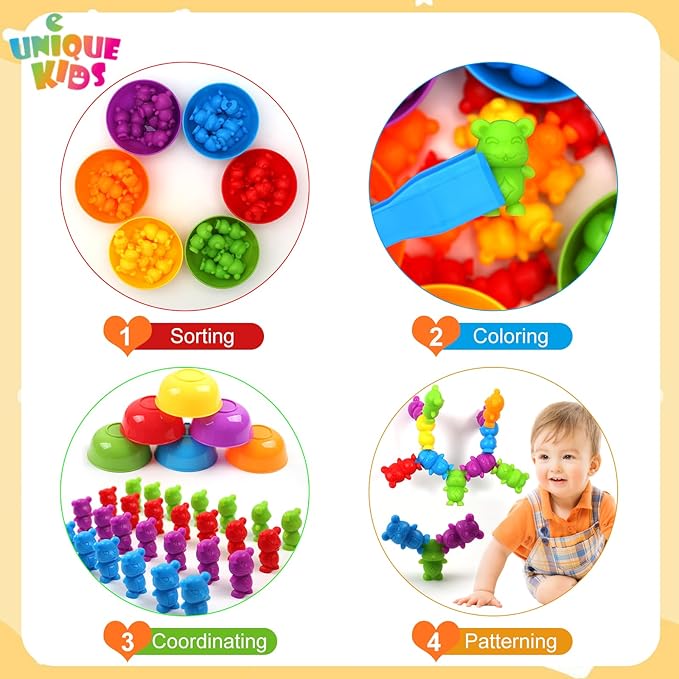 UNIQUE KIDS Stacking Mouse Counting and Matching Game with Sorting Cups – Educational Montessori Toy for Color Classification, Sensory Development, and Learning for Toddlers and Preschoolers Age 3+