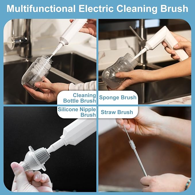 Yoobao Electric Baby Bottle Cleaner Kit, Rechargeable Travel Bottle Cleaner Set with Drying Rack, 3 Speed Cleaning Modes, Nipple, Straw, Sponge Brush, Ideal Present for After Birth Moms