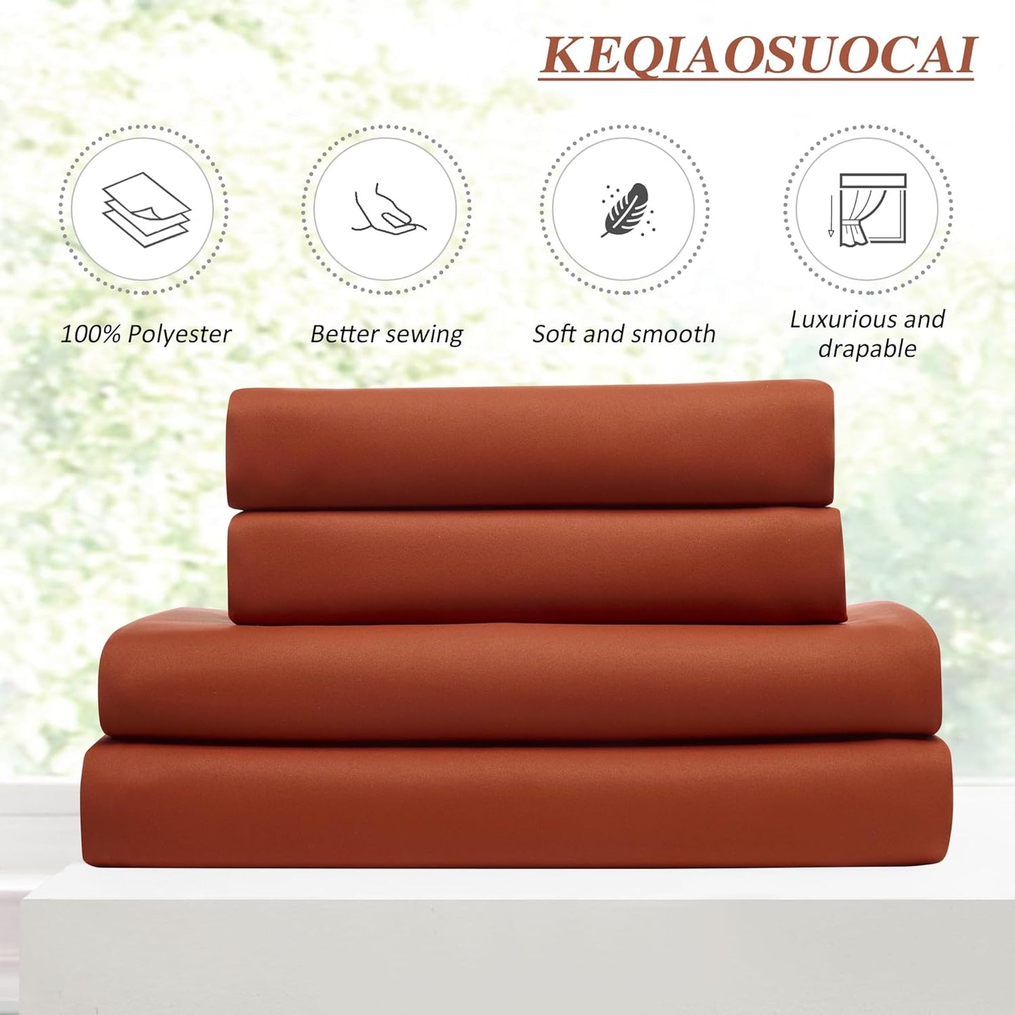 KEQIAOSUOCAI Burnt Orange Window Curtains 72 Inches Long, Fall Block Out Room Darkening Insulated Memory Shape Boho Muted Ochre Orange Curtain for Bedroom 40 Inch Wide Each Panel,Set of 2,Pinch Pleat