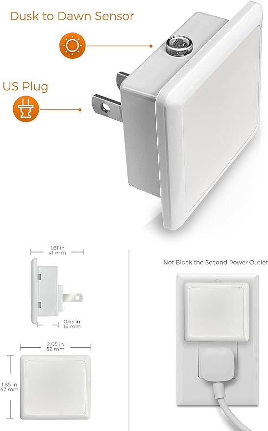 L LOHAS LED Night Lights Plug into Wall 2-Pack, 0.3W Plug in Night Light, Dusk to Dawn, 2000K Amber Light, Sleep Aid Nightlight Auto-On/Off, for Adults Kids Room, Bedroom, Bathroom, Hallway, Non-Dim