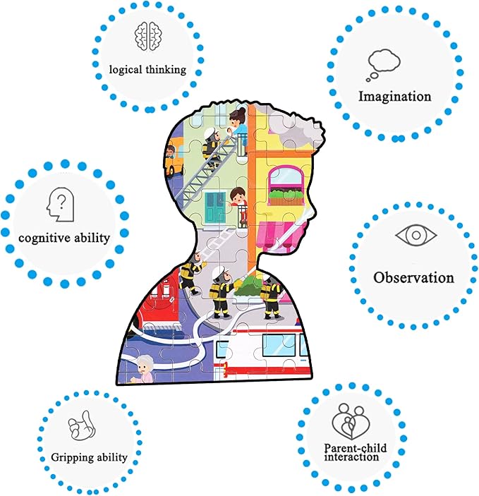 LELEMON 100 Pieces Jigsaw Puzzles in a Metal Box for Kids Age for 4-8 Boys Girls Toy Puzzles Fire Truck Ambulance Police Car Fireman Children Learning Educational Puzzles Toys