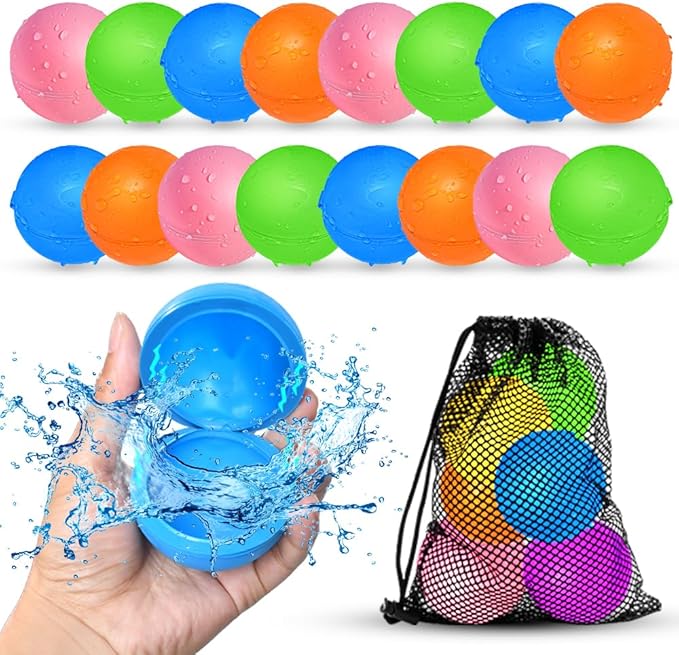 16Pcs Reusable Water Balloons for Kids, Pool Beach Water Toys for Boys and Girls, Summer Toy for Outdoor Games