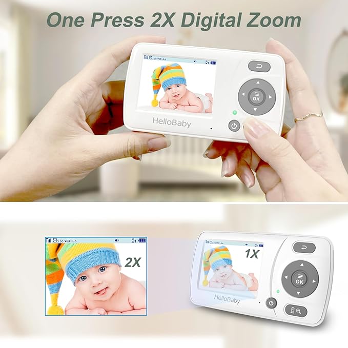 HelloBaby Monitor with 2 Cameras, 2.4'' Portable Travel Screen Baby Monitor No WiFi, 1000ft Long Range Video Baby Monitor, Night Vision, VOX Mode-Power Saving, Baby Safety Camera,for Baby/Pet/Elder