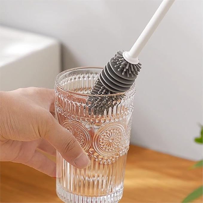 Silicone Bottle Brush,Silicone Bottle Cleaning Brush with Long Handle，be Suited to Cleaning Narrow Neck Containers, Vacuum Sports Bottle, Tumblers, Flask, Glassware (2 Pack, Black and White)