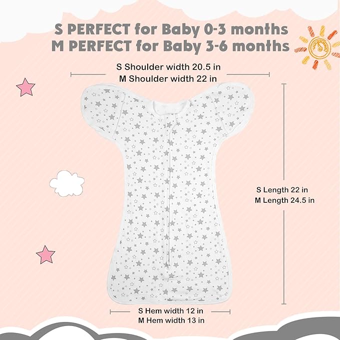 2 Pack Transition Swaddle with 2 Way Zipper, 2 in 1 Arms in/Out Transitional Arms Up Swaddles, 100% Cotton Newborn Swaddle Zipper Swaddles Baby Swaddling Sack Sleep Sack 0-3 Months