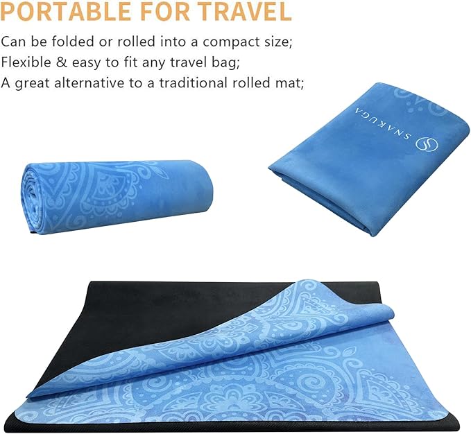 Travel Yoga Mat, Non Slip Exercise Suede Mat with Carry Bag, All-Purpose Fitness Mat with High Density Anti-Tear Surface for Women, Ideal for Pilates Workout (72'' x 24'' x 1.5mm Thick)