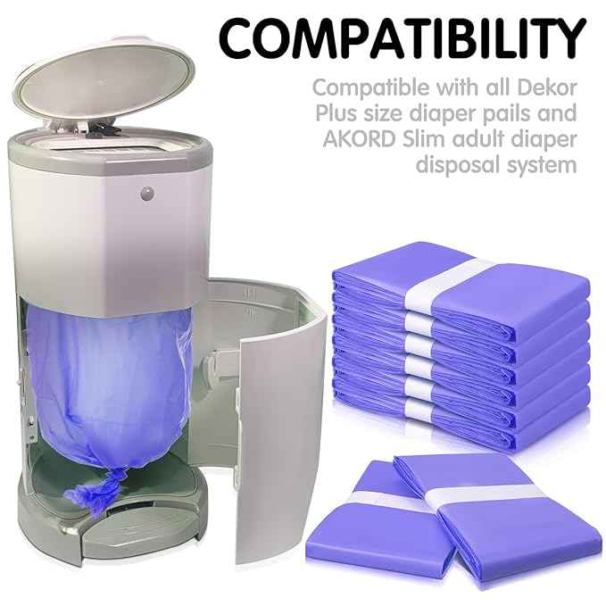 Yeaqee 12 Pack Diaper Disposal Liner Refills Compatible with Janibell Akord 280 Dekor Plus Diaper Pails Extra Thick Pail Refill Liners Adult Scented Odor Resistant Liners Holds up to 7200(Purple)