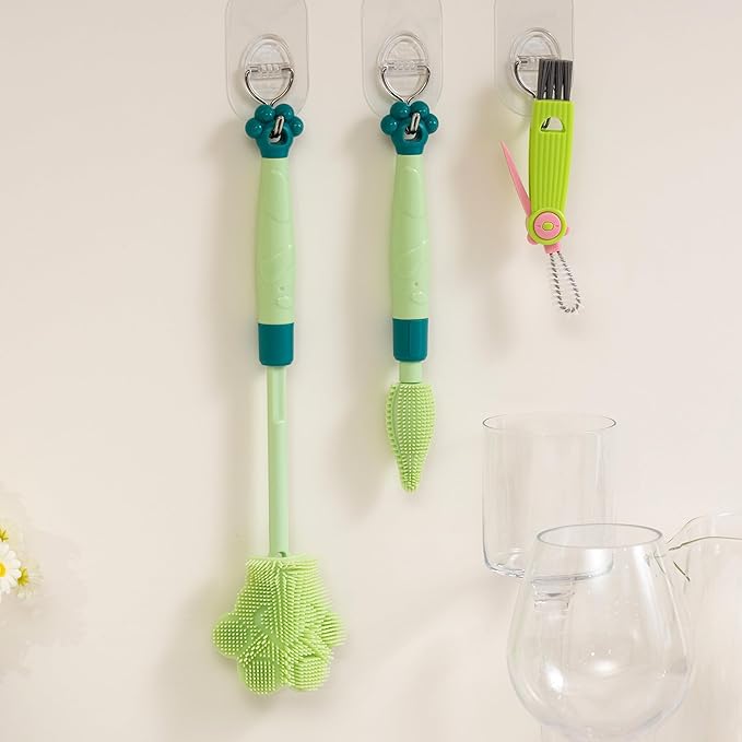 Chemimoso Adjustable Handle Length 10.5-13.8in Water Cup Cleaner Bottle Brush, Silicone Baby Bottle Brush, Pot Brush Cleaner, Green