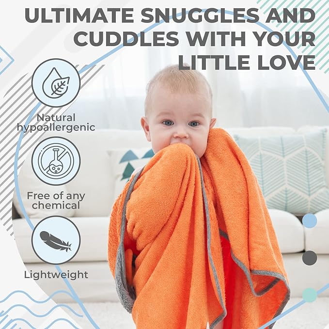 Munich Blue Toddler Bath Towel & Baby Bath Towels - Extra-Large, Plush, and Absorbent Toddler Towels - Cute Fox Face Design Vibrant Orange - Hooded Baby Towels, Soft Bamboo Viscose, Newborn Essential