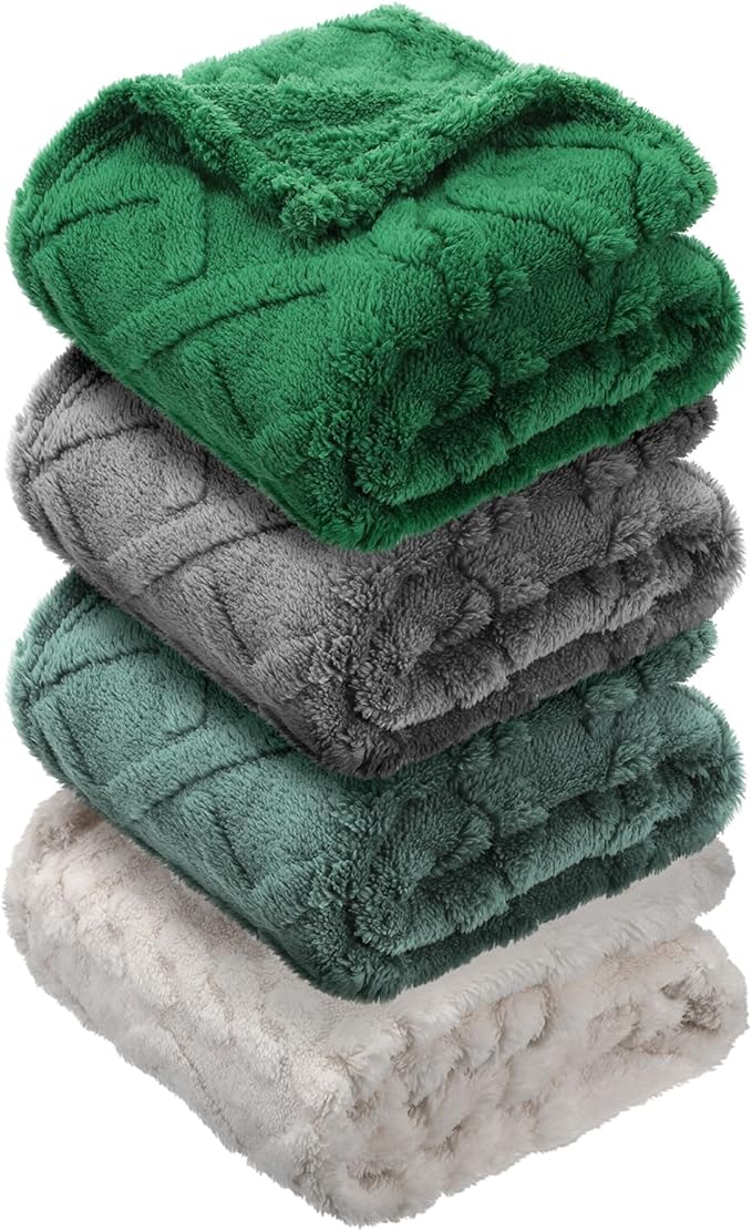 VitalCozy 4 Pcs Fluffy Baby Blanket Fleece 30" x 40" 3D for Boys Nursery Little Girl Infant or Newborn Receiving Swaddling Blankets(Green Set)