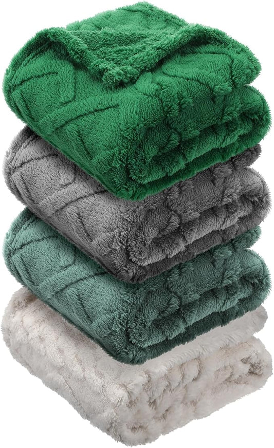 VitalCozy 4 Pcs Fluffy Baby Blanket Fleece 30" x 40" 3D for Boys Nursery Little Girl Infant or Newborn Receiving Swaddling Blankets(Green Set)