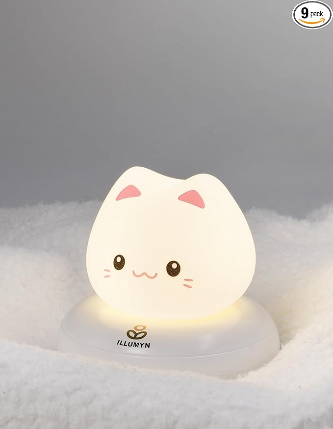 Night Light Kids, Cute Soft Glow Protect Eyes Kitten Night Light Lamp with 30mins Timer Rechargeable Nightlight for Kids Children Women Girls Toddler Bedroom Bedside Livingroom