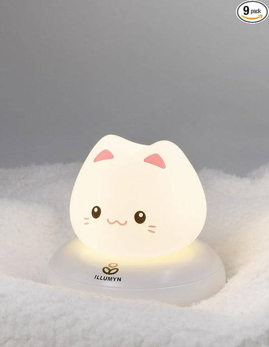 Night Light Kids, Cute Soft Glow Protect Eyes Kitten Night Light Lamp with 30mins Timer Rechargeable Nightlight for Kids Children Women Girls Toddler Bedroom Bedside Livingroom