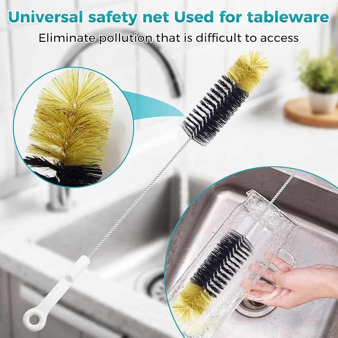 12 Pack Glass Tube Pipe Cleaner Brush Set, for Cleaning Long Neck Bottle, Bent Glass Tube,17-inch Long Handle Brush,8.2-inch Different Diameters Brushes,35-inch Flexible Double Ended Cleaner