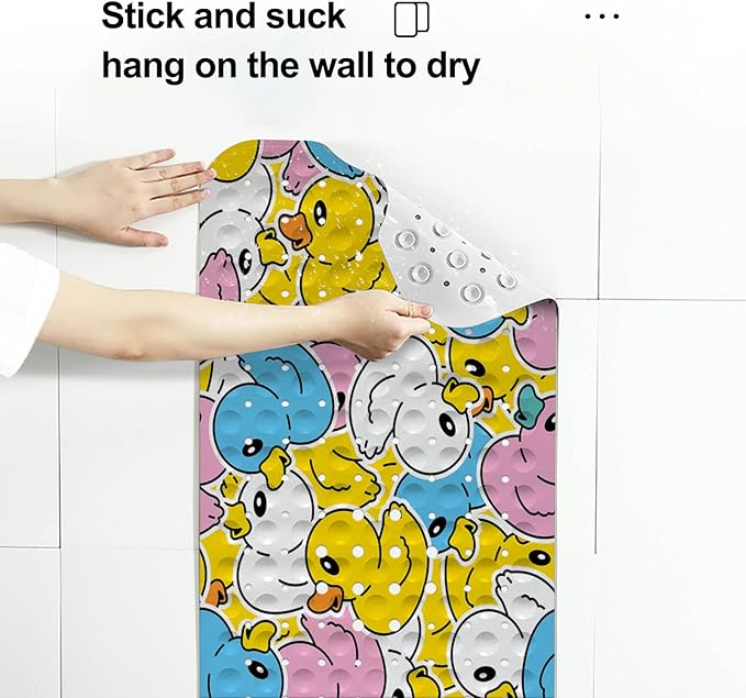 LNOND Bath Mat for Tub for Kids, Cartoon Duck Bathtub Mat, Kids Bath Mats for Bathroom Non Slip with Drain Holes and Suction Cups,Machine Washable (40 X 16 Inch)