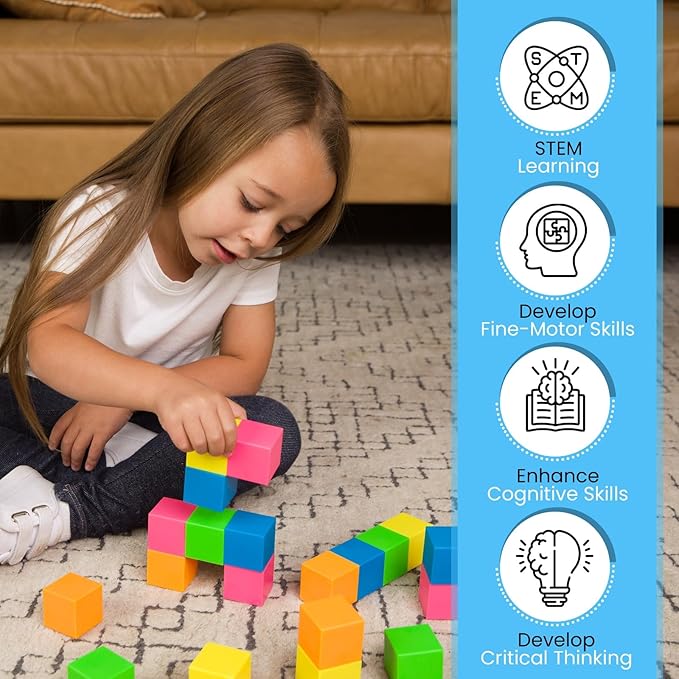 Glow in The Dark Toys Magnetic Building Blocks 35 PCs Neon Block – Safe Magnet Blocks for Kids & Toddlers Aged 4-8 | Magnetic Building Cubes w/Manual & Travel Pouch – STEM Educational Toys