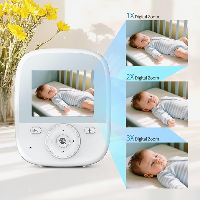 Baby Monitor with Camera and Audio, 2.8" Video Baby Monitor with Secure Transmission No WiFi, Night Vision, Temperature Sensor, Two-Way Talk, Al Off-Lens Detection, Feeding Reminder