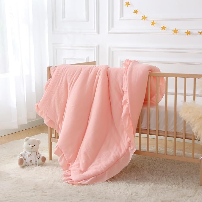 100% Cotton Muslin Crib Comforter/Quilt,Ultra Soft Cozy Reversible Baby Blanket,All Season Toddler Blankets for Boys and Girls, Machine Washable,41"x48"