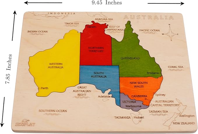Australia Map Wooden Jigsaw Puzzle for Kids | 6 Puzzle Pieces | Learning & Educational Toy Gift for Boys & Girls Ages 3 Years and Above