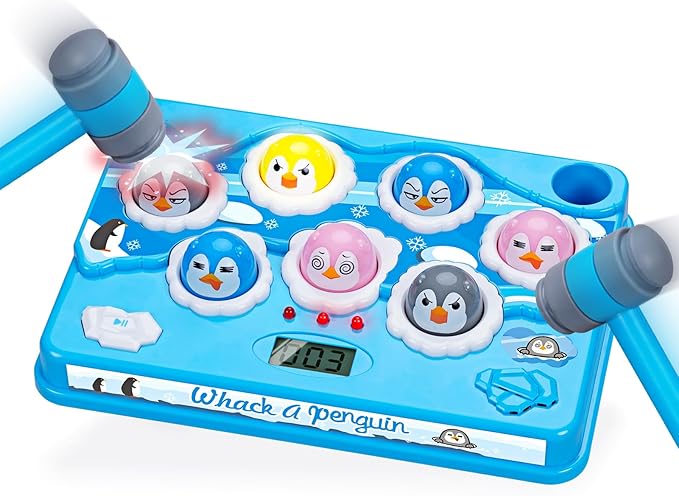 FS Pounding Toys, Penguin Pounding Game for Toddler, Interactive Music Toys for Kids Ages 3-5 Years Old Boys and Girls, Game Toy with 2 Hammers, 36 Levels