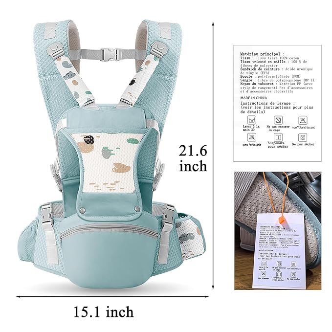 Baby Carrier with Hip Seat for Newborn to Toddler, 6-in-1 Ergonomic Infant Carrier for 0-36 Month Baby, All Positions Soft Breathable Mesh Wrap Carrier with Waist Stool, Baby Holder-Green Print