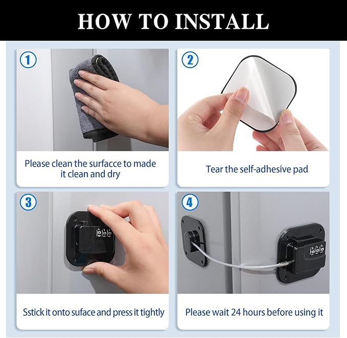 2 Pack Refrigerator Locks, Heavy Duty Fridge Lock for Child Safety Self Adhesive Combination Lock for Cabinets Window Drawers No Drilling No Keys Needed