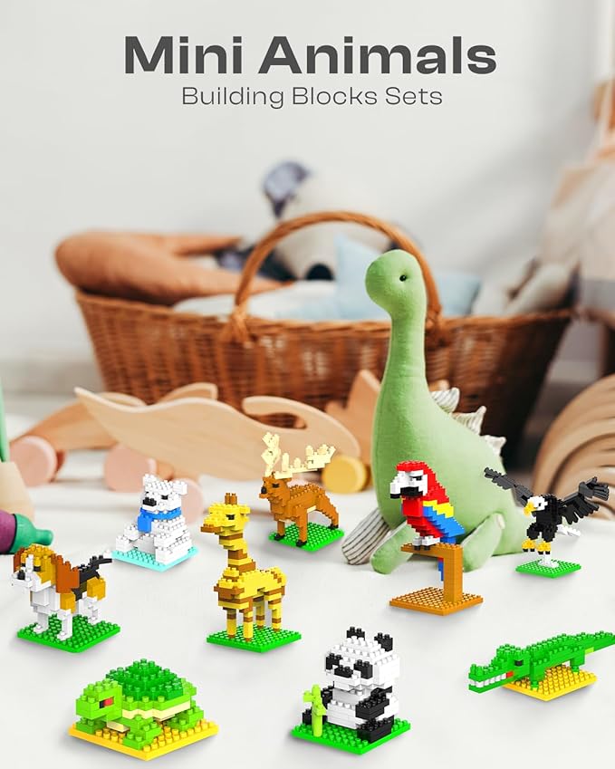 Kimiangel Party Favors for Kids, 12 Pack Mini Animals Building Blocks Sets for Goodie Bags, Prize Box Toys for Kids, Fillers, Prizes, Christmas Birthday Gifts STEM Educational Brick Kits(1222 Pcs)