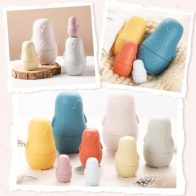 OESSUF Nesting Dolls | Russian Silicone Nesting Dolls for Toddlers | Easter Toys Matryoshka Doll Montessori Educational Toy | Penguin Stacking Nesting Doll Toys | Gift for Kids 3 Years Up