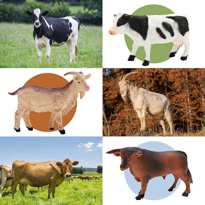 Farm Animal Figures Toy, Realistic Plastic 2 Farm Truck Playset with Trailer, Farmer Fence Storage Box, Christmas Birthday Easter Gift for Kids 3-8