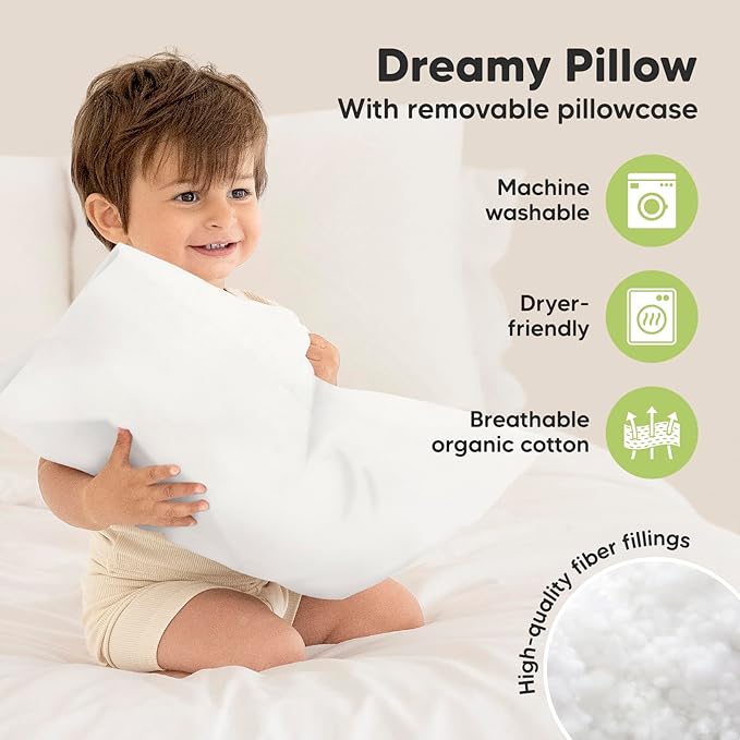 Toddler Pillow with Pillowcase - 13x18 My Little Dreamy Kids Travel Bed Pillows for Sleeping, Organic Cotton Small Pillowcase, Soft & Breathable, Machine Washable, Toddlers 2-5 years old (Bumble Bear)
