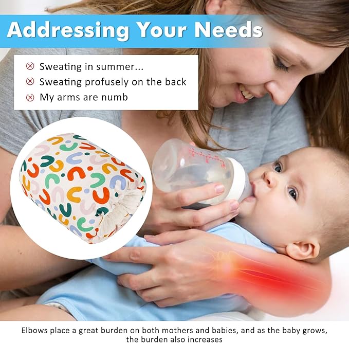 Nursing Arm Pillows for Breastfeeding,Baby Feeding Arm Pillow Portable and Washable for Travel, Soft Cotton Ergonomic Bottle Nursing Essentials（Rainbow）