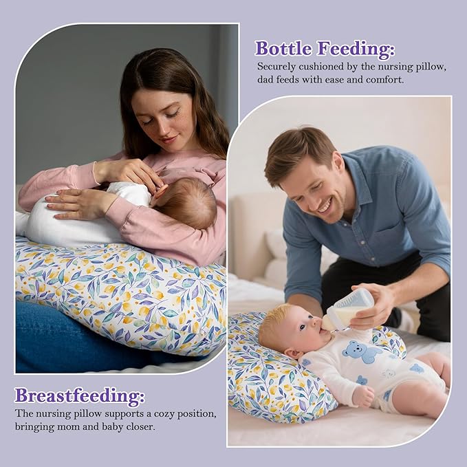 Nursing Pillow & Breastfeeding Pillow – Ergonomic C-Shape for Breastfeeding & Bottle Feeding, Standard Size Breathable with Washable Cover, Hypoallergenic,Tummy Time & Sitting Support (0-18Months)