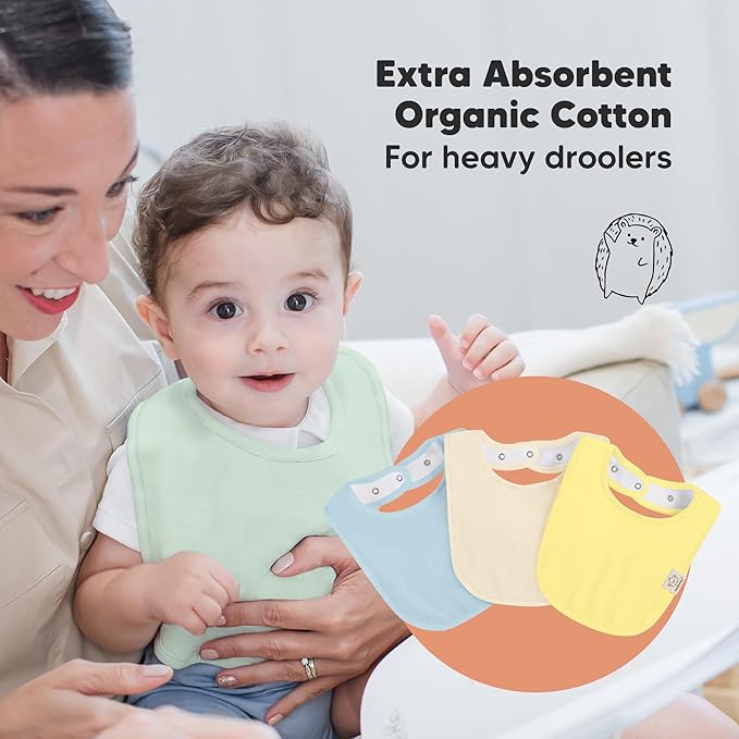 8-Pack Organic Baby Bibs for Boys, Girls - Soft Cotton Drooling and Teething Bibs for Baby Girl & Boy, Extra Absorbent, Easy To Clean & Put On for Toddler, Newborn, Infant 0-24 Months (Dawn)