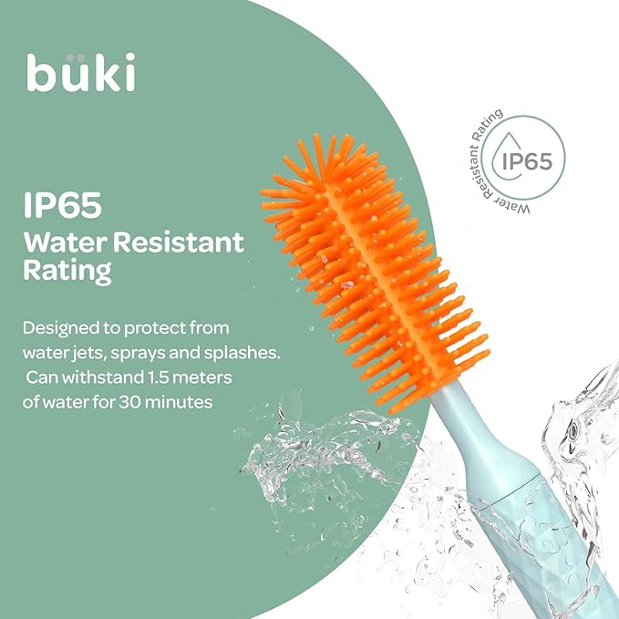 Büki Electric Baby Bottle Cleaning Brush Set - Rechargeable Electric Bottle Brush with Straw Cleaner - Water Bottle Cleaning Kit, Nipple Brush, 1200mAh Brush Cleaner (by Kindersense)