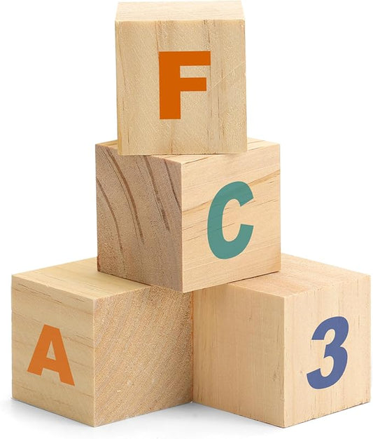 4PACK Wooden Blocks for Crafts, Unfinished Wood Cubes Blocks, 3 Inch Natural Wood Square Blocks, Wooden Cubes for Arts and Crafts and DIY Projects