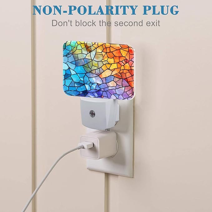 Multicolored Stained Glass Pattern Night Light, Colorful Glass Nightlight Plug into Wall with Dusk to Dawn Sensor for Kid Girls Boys Women Men Bedroom,Hallway,Kitchen,Bathroom,Stairs Decor