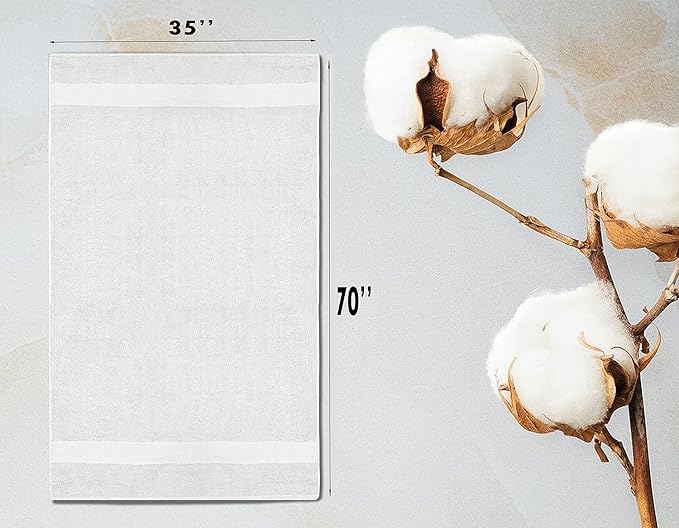 100% Cotton Luxury Bath Sheets - Pack of 2 (35" x 70") | Super Soft, Quick-Dry & Highly Absorbent Towels for Bathroom, Home, Spa & Gym (White)