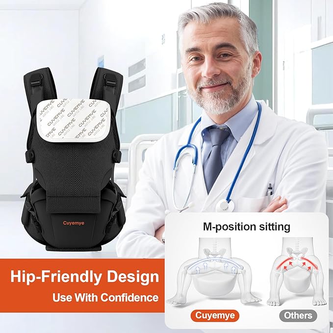 Baby Carrier with Hip Seat, 2-in-1 Forward-Facing Carry for Newborn to Toddler，Knob Design - Precision Adjustment，All Seasons Holder Infant Carriers Fits Waist Sizes up to 45 Inches (Black)